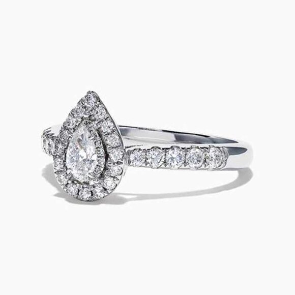 Wedding/Engagement Crystal Clear Shiny Silver Water Drop Diamond Ring,… - Picture 2 of 5